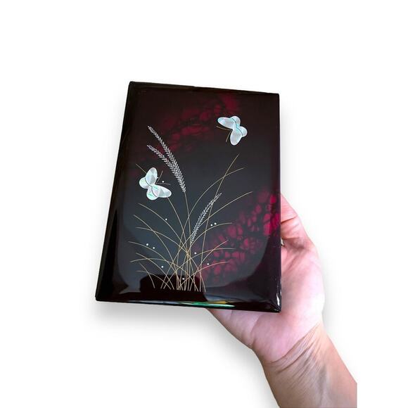 VTG Japanese Laquer Address Book Calla Lily Grass Silver Foil Butterflies Japan - Picture 3 of 12